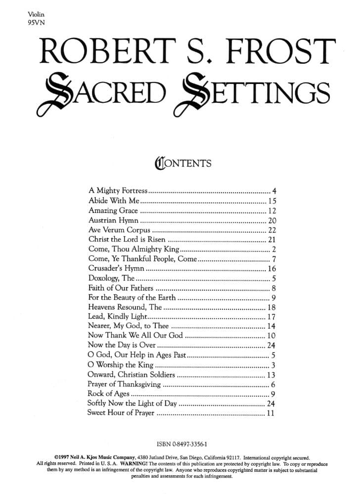 Frost, Robert S - Sacred Settings - Violin - Neil A Kjos Music Co