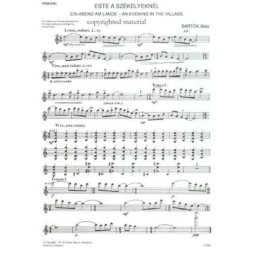 Bartok, Bela - An Evening In The Village for Violin and Piano - EMB Publication