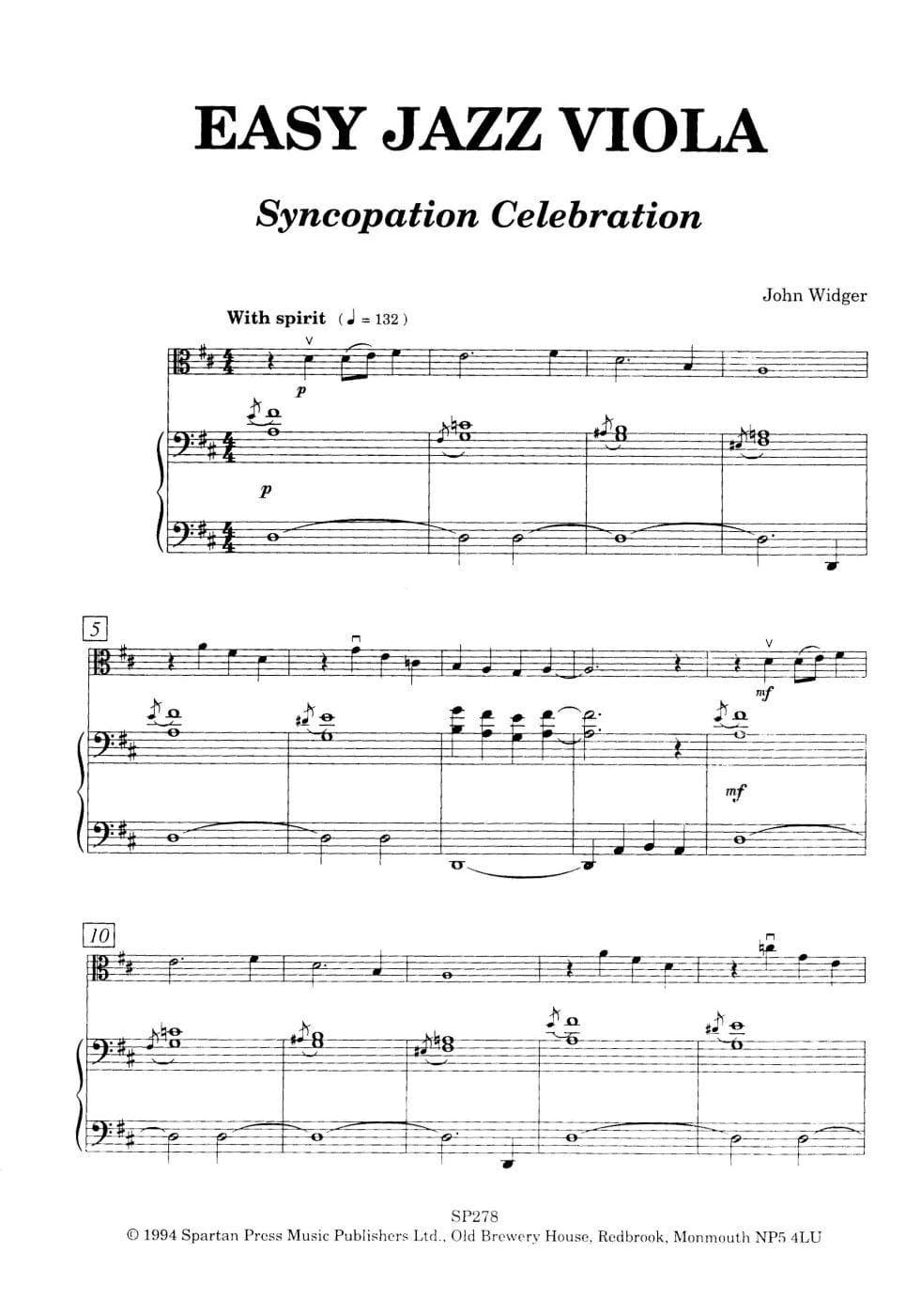 Widger - Easy Jazz Viola Published by Spartan Press