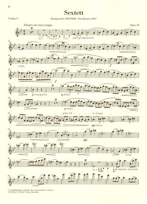 Brahms, Johannes - String Sextet No. 1 in B-flat Major, Op. 18 - URTEXT Published by G Henle Verlag