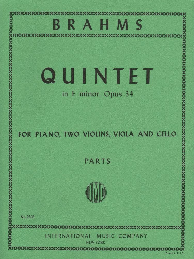 Brahms, Johannes - Piano Quintet in f minor Op 34 for Two Violins, Viola, Cello and Piano - International Edition