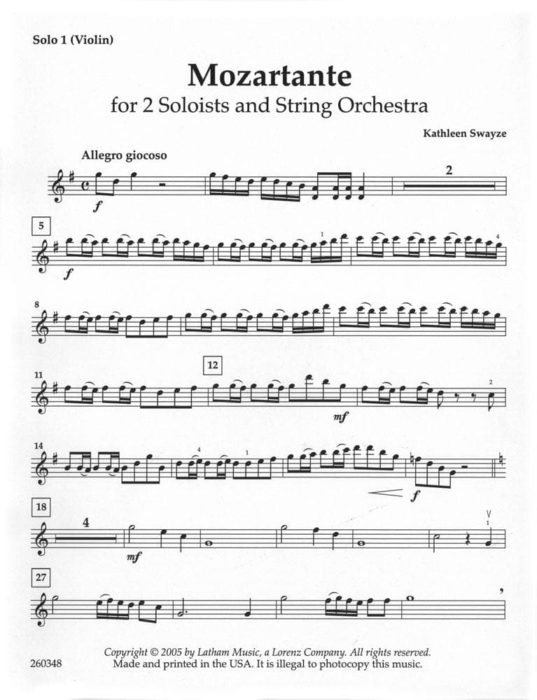Swayze - Mozartante for 2 Soloists & String Orchestra Published by Latham Music Enterprises