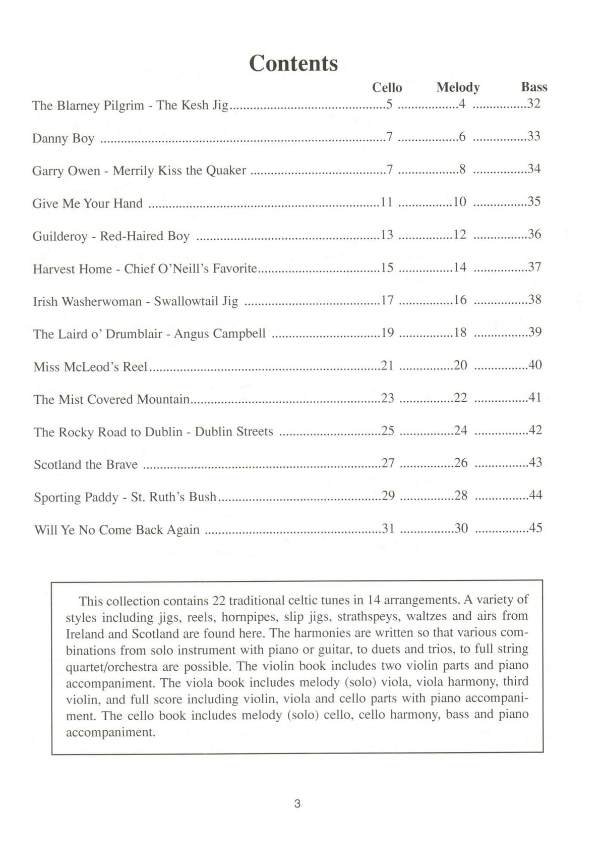 Duncan, Craig - Celtic Fiddle Tunes for Solo and Ensemble - Cello/Bass parts with Piano Accompaniment - Mel Bay Publications