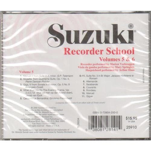Suzuki Recorder School CD, Volumes 5 and 6, Alto or Soprano, Performed by Verbruggen