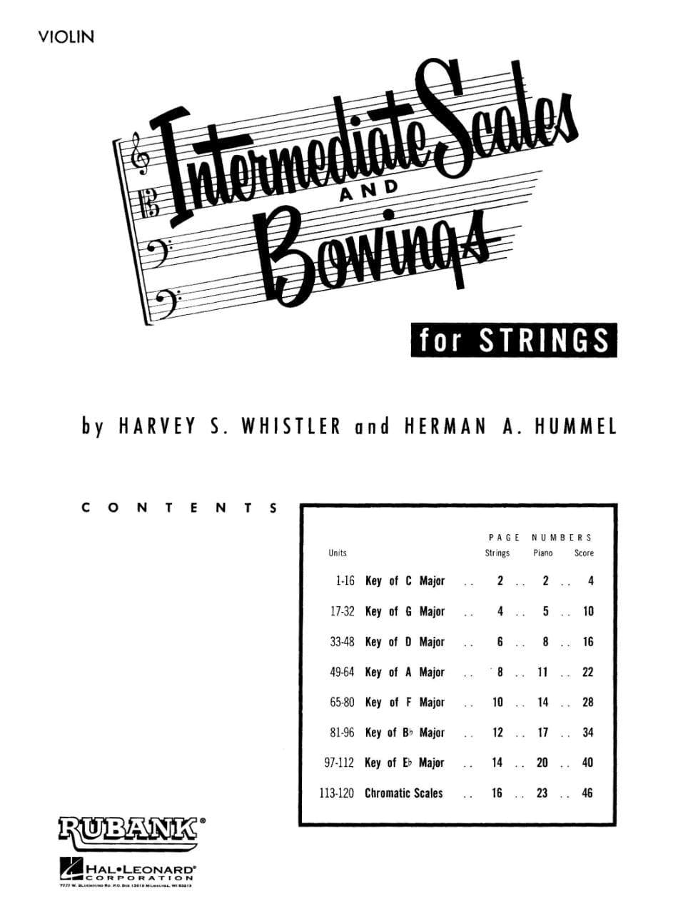 Whistler/Hummel - Intermediate Scales & Bowings, for Violin Published by Rubank Publications