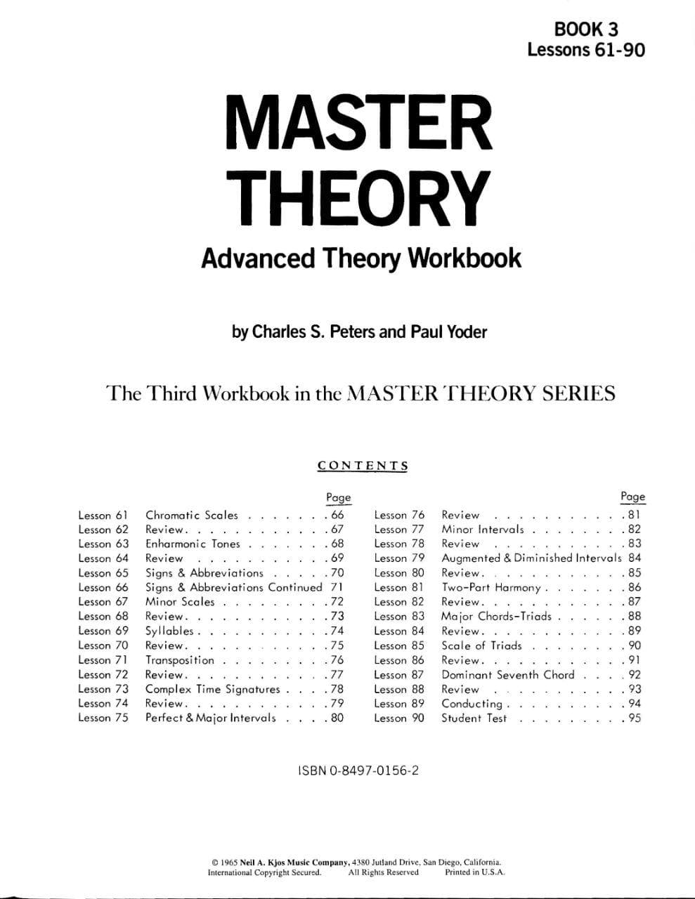 Master Theory Book 3 - Advanced Theory By Charles Peters and Paul Yoder Published by Neil A Kjos Music Company