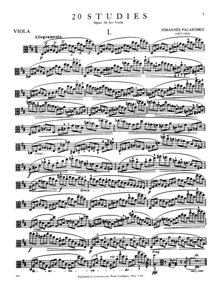 Palaschko - 20 Studies Op 36 For Viola Published by International Music Company