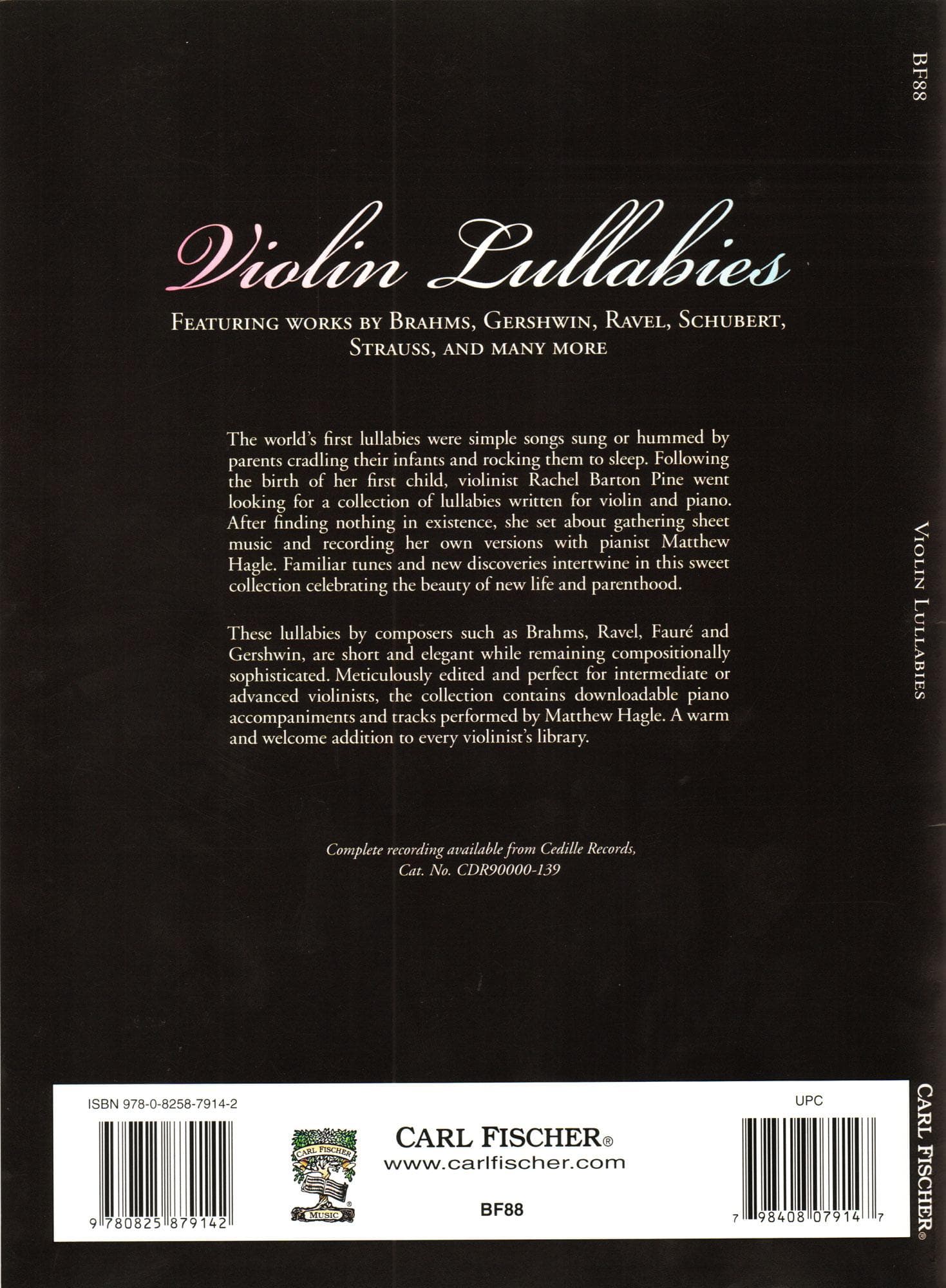 Violin Lullabies - 27 Pieces for Violin and Piano (online PDF and Audio included) - edited by Rachel Barton Pine - Carl Fischer Publication