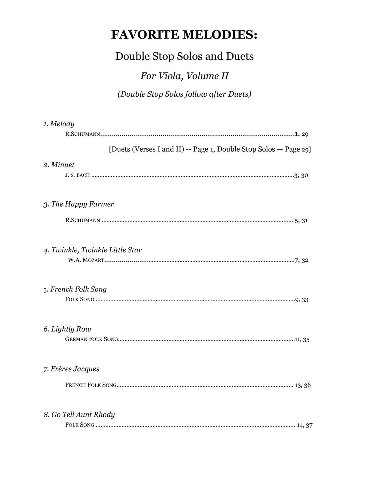 Yasuda, Martha - Favorite Melodies: Double Stop Solos and Duets for Viola, Volume II - Digital Download