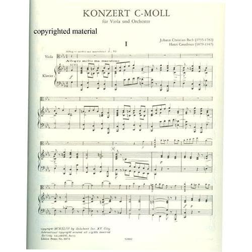 Bach, Johann Christian - Concerto in c minor - Viola and Piano - Book/CD set - edited by Henri Casadesus - Edition Peters