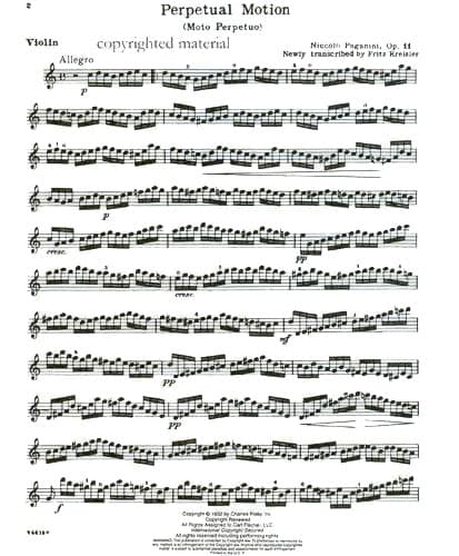 Paganini, Niccolo - Moto Perpetuo (Perpetual Motion), Op 11 - for Violin and Piano - Carl Fischer