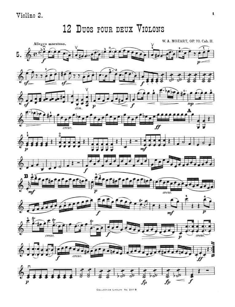 Mozart, WA - 12 Duos, Op 70 (K 152): Volume 2 (Nos 5-8) - Two Violins - Litloff Edition (Peters)