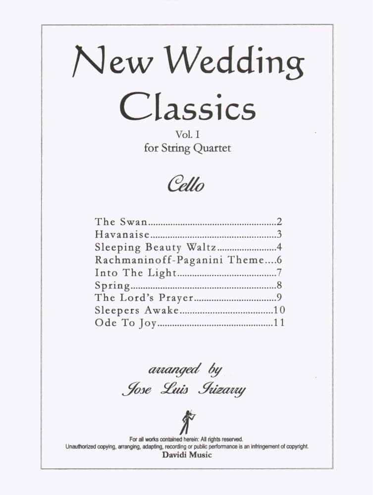 New Wedding Classics for String Quartet, Volume 1 - arranged by José Luis Irizarry - Davidi Music