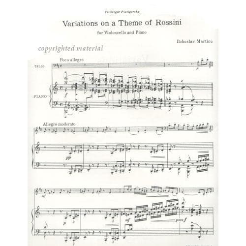 Martinů, Bohuslav - Variations on a Theme of Rossini, Op 290 - Cello and Piano - Boosey & Hawkes Edition