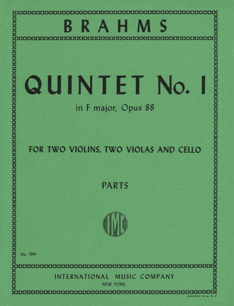 Brahms, Johannes - Quintet No 1 In F Major Op 88 for Two Violins, Two Violas and Cello - Arranged by the Gewandhaus Quartet - International Edition