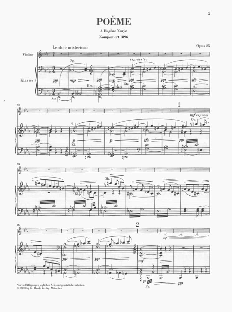 Chausson, Ernest - Poeme, Op 25 - for Violin and Piano - arranged by Umbreit and Gutner - edited by Jost - Henle Verlag URTEXT Edition