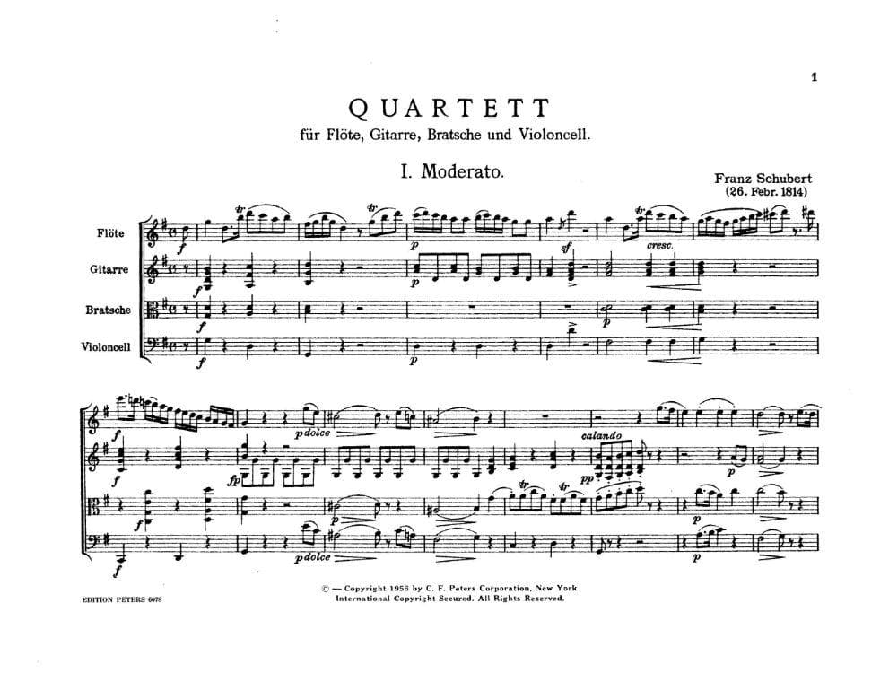 Matiegka/Schubert - Quartet (1814) after Notturno, Op 21 - Flute, Guitar, Viola, and Cello - Edition Peters