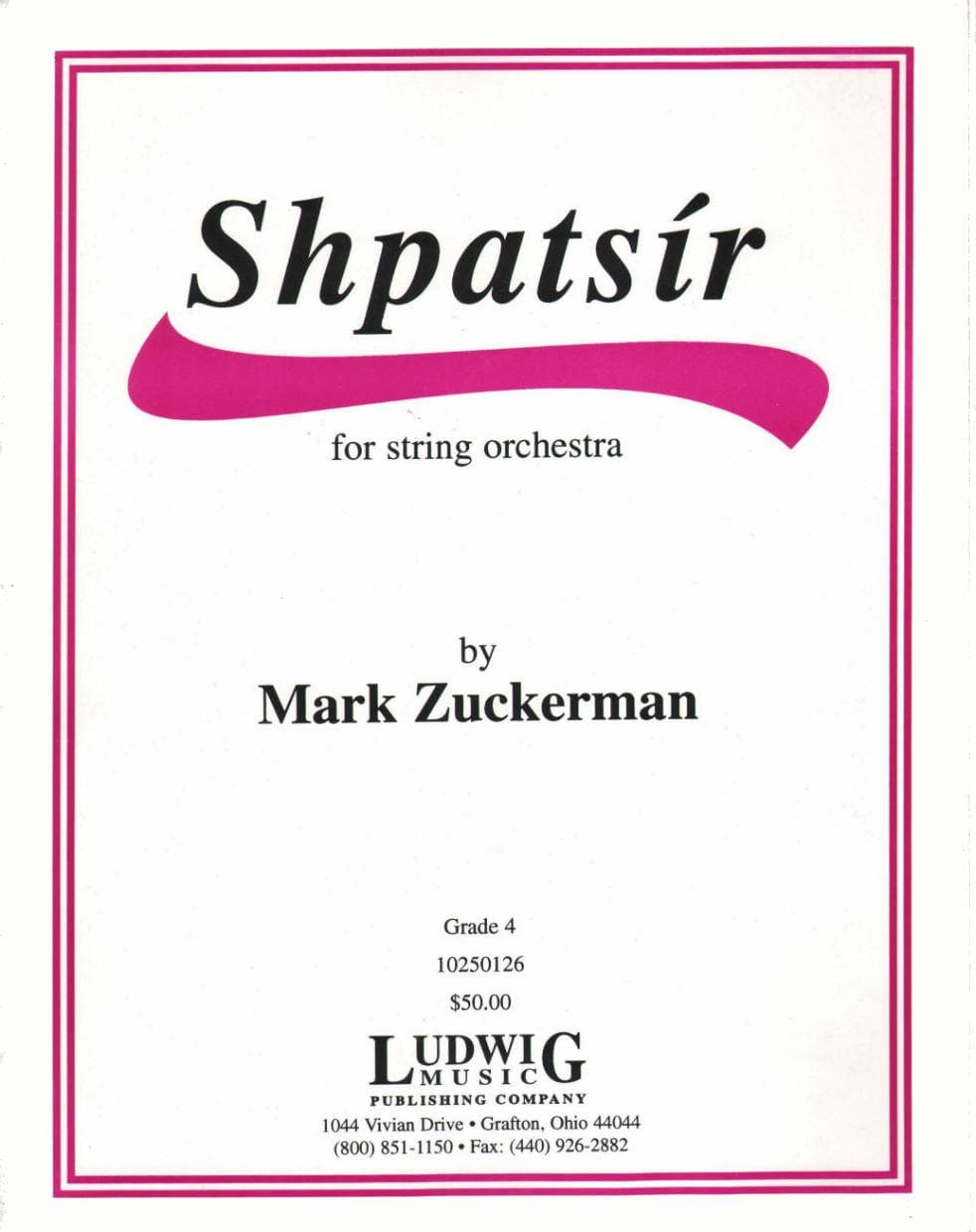 Zuckerman - Shpatsir for String Orchestra Published by Ludwig Music