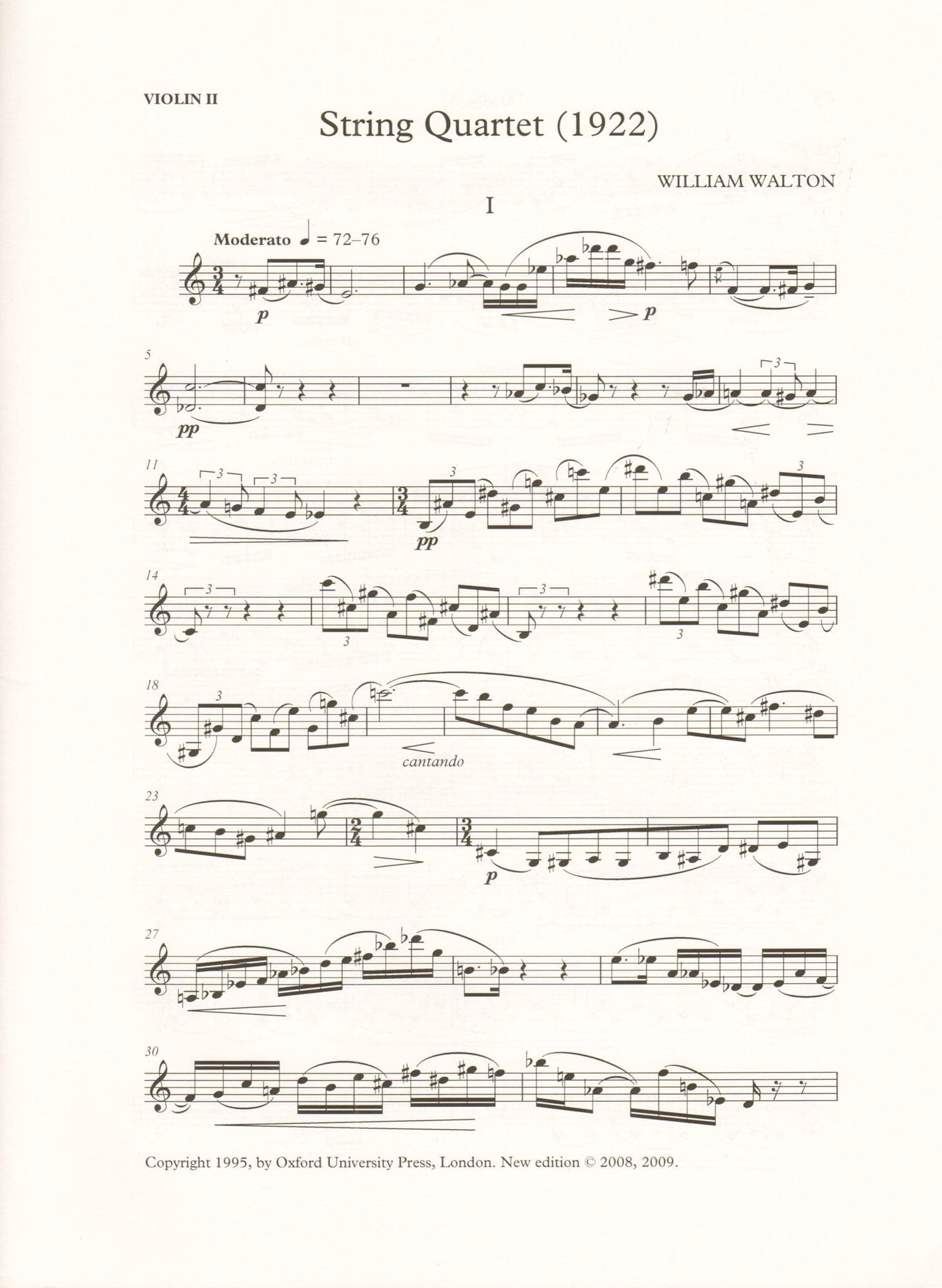 Walton, William - String Quartet (1922) - Set of Parts - edited by Hugh MacDonald - Oxford University Press