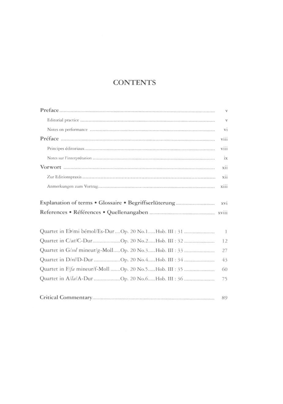 Haydn, Franz Joseph - 6 String Quartets, Op 20 - Two Violins, Viola, and Cello - Score and Parts - edited by Simon Rowland-Jones - Edition Peters URTEXT