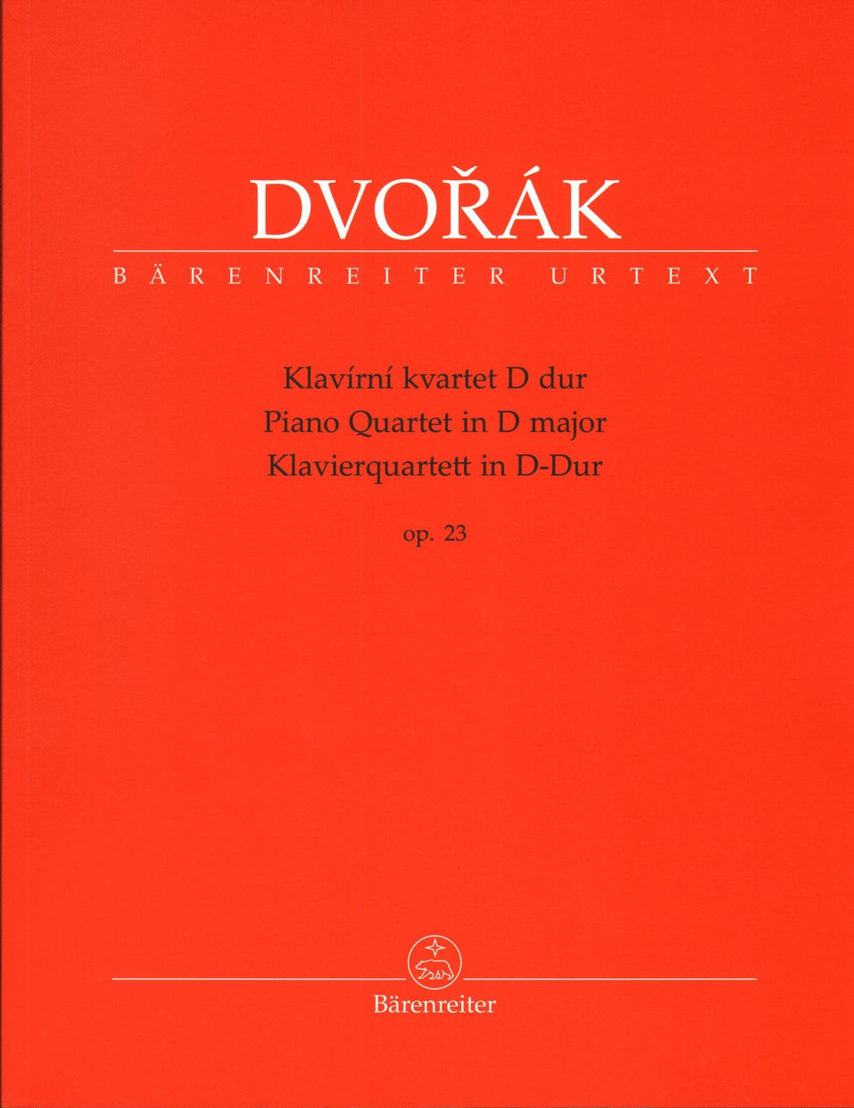 Dvorak, Antonin - Piano Quartet in D major, op. 23 - for Violin, Viola, Cello, and Piano - edited by Robin Tait - Barenreiter URTEXT