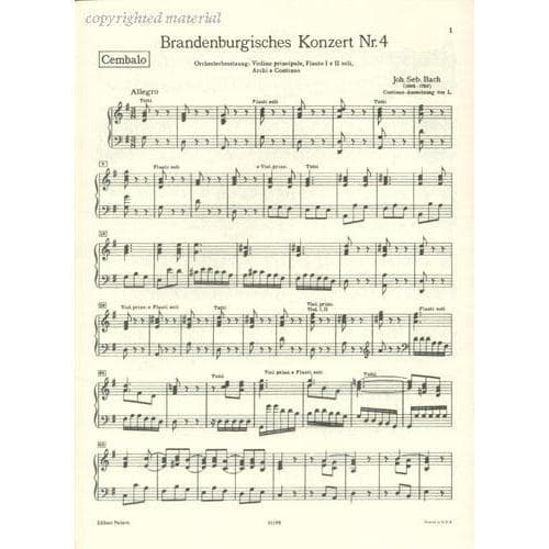 Bach, J.S. - Brandenburg Concerto No. 4, BWV 1049 - Cello Part - Peters Edition