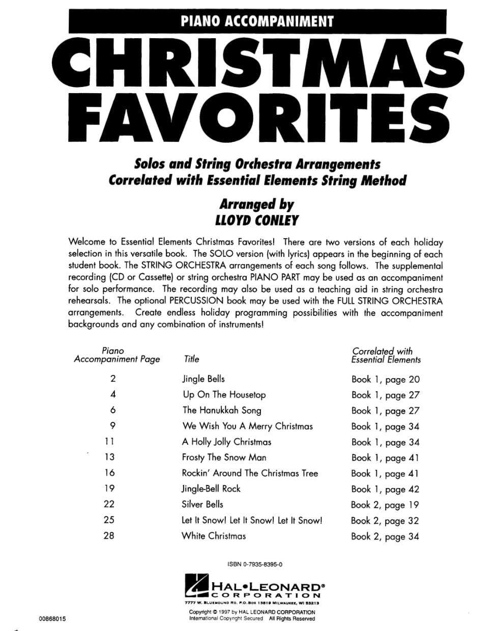 Christmas Favorites for Strings - Piano Accompaniment Book