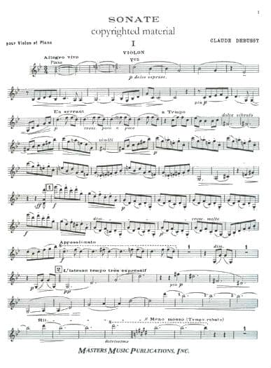 Debussy, Claude - Sonata in G Minor for Violin and Piano - Masters Music Publication