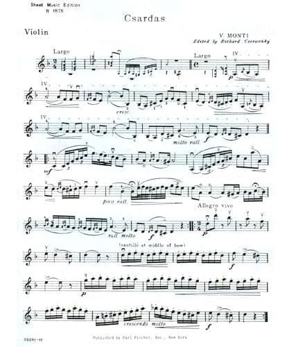 Monti, Vittorio - Csárdás - Violin and Piano - edited by Richard Czerwonky - Carl Fischer Edition