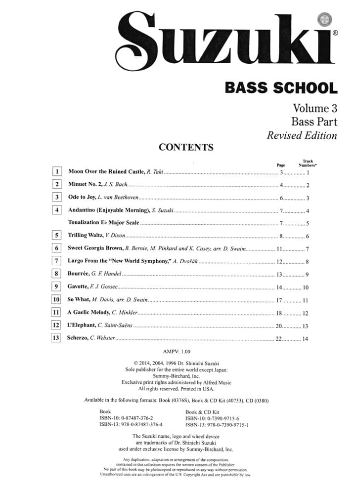 Suzuki Bass School Method Book and CD, Volume 3, Performed by Karr