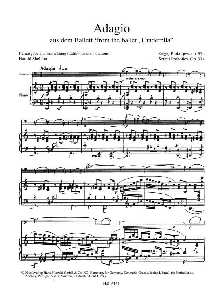 Prokofiev, Sergei - Adagio from Cinderella - for Cello and Piano - Sikorski