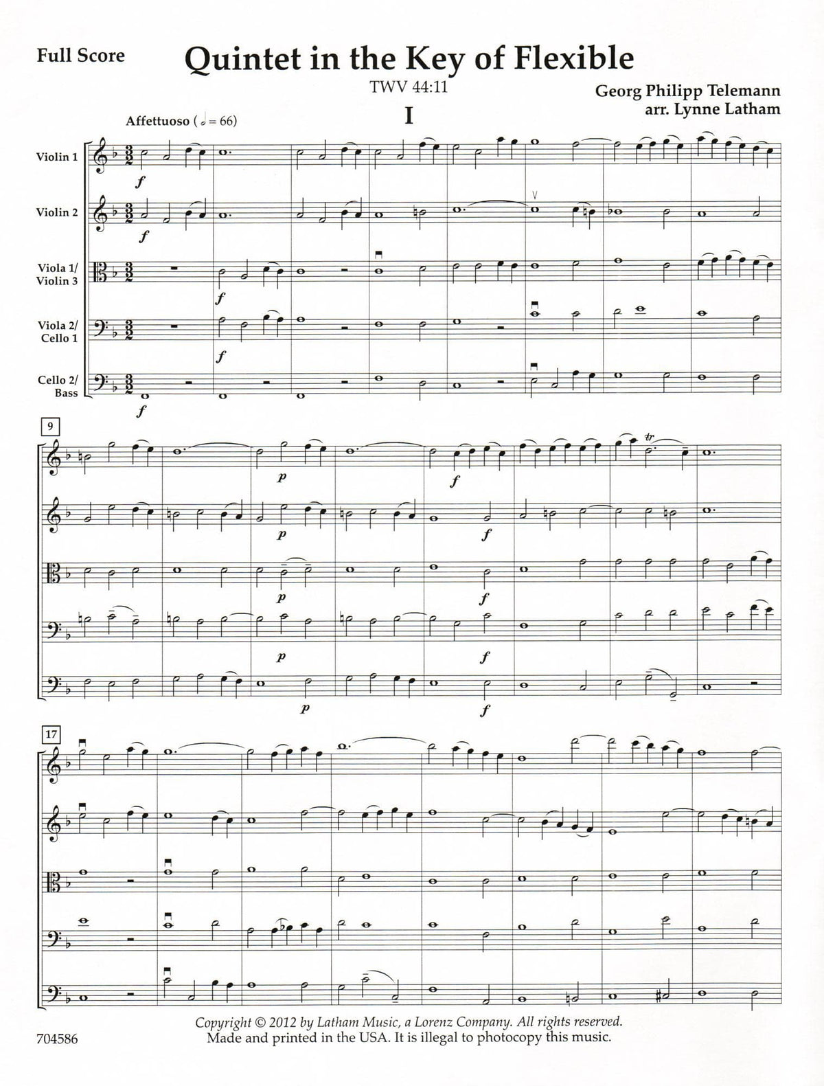 Quintet in the Key of Flexible - Work by G.P. Telemann - Arranged for Flexible String Quintet by Lynne Latham