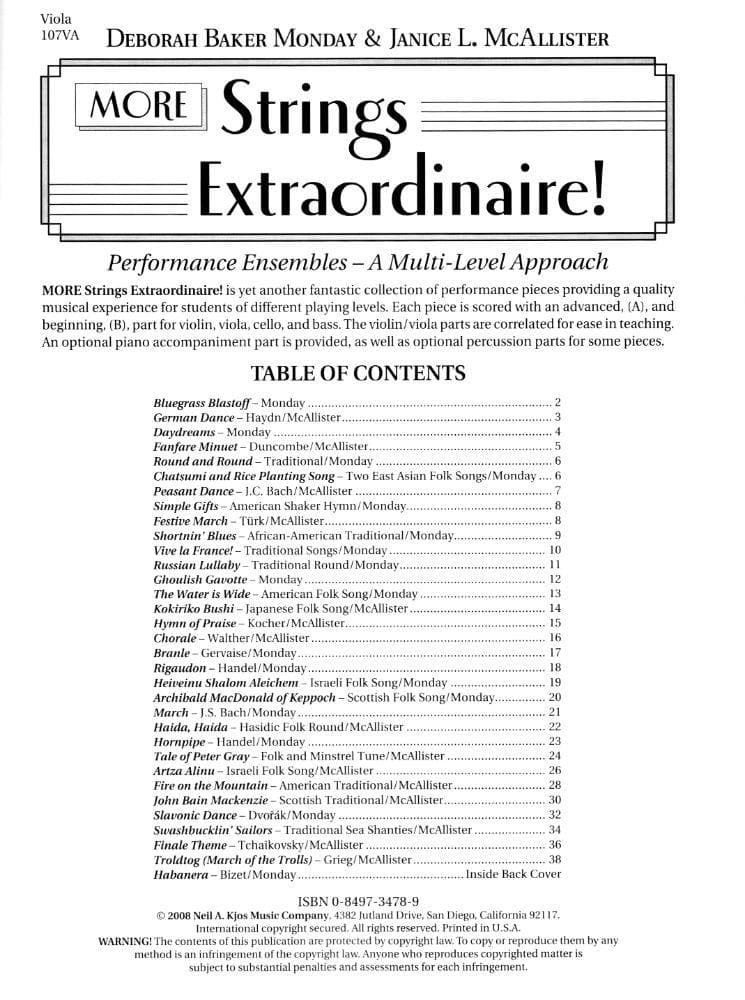Baker Monday / McAllister - MORE Strings Extraordinaire! - Viola - Neil A Kjos Music Co