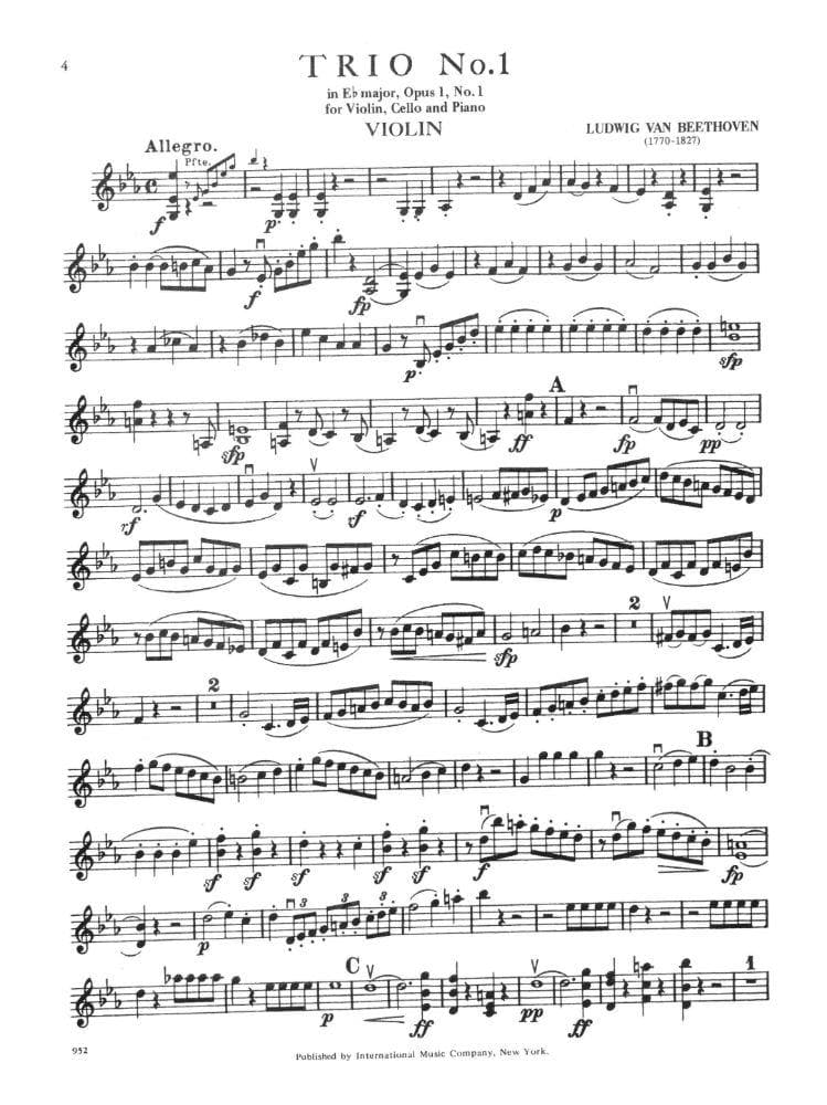 Beethoven, Ludwig - 6 Celebrated Trios Op 1, 11, 70, 97, 121a for Violin, Cello and Piano - Arranged by David - International Edition