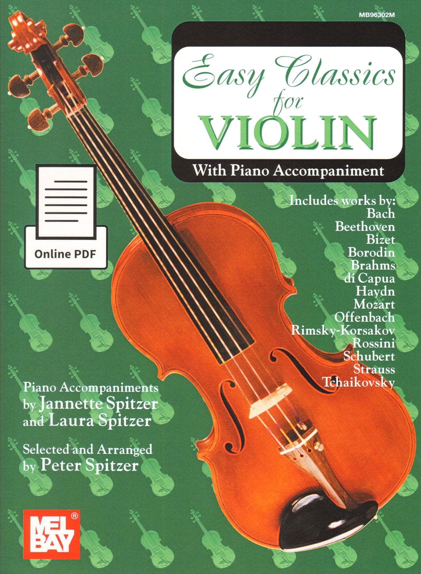 Easy Classics for Violin - One or Two Violins and Piano - arranged by Spitzer - Book/Online PDF - Mel Bay Publications