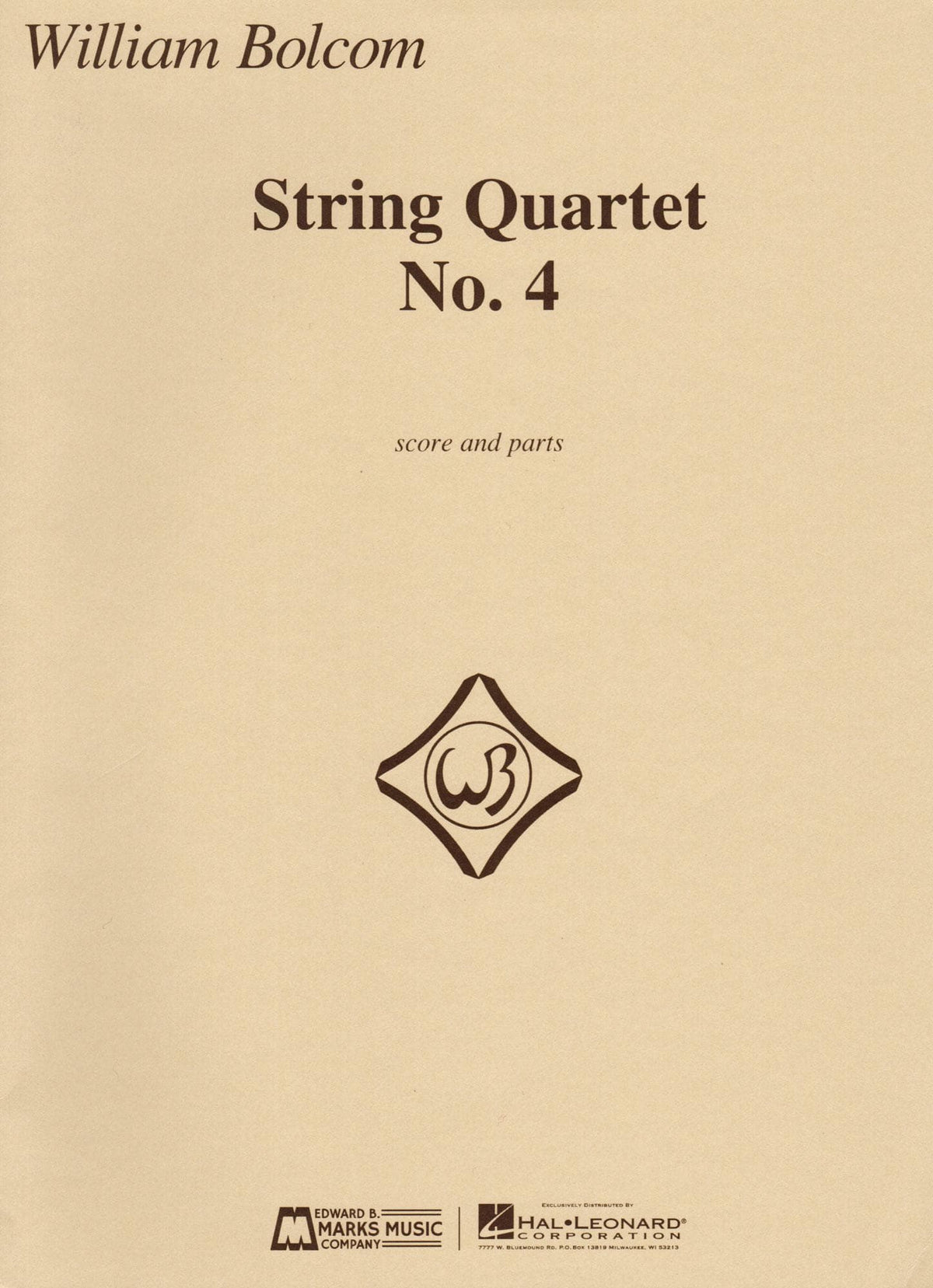 Bolcom, William - String Quartet No. 4 - Score and Parts - Edward B. Marks Music Company