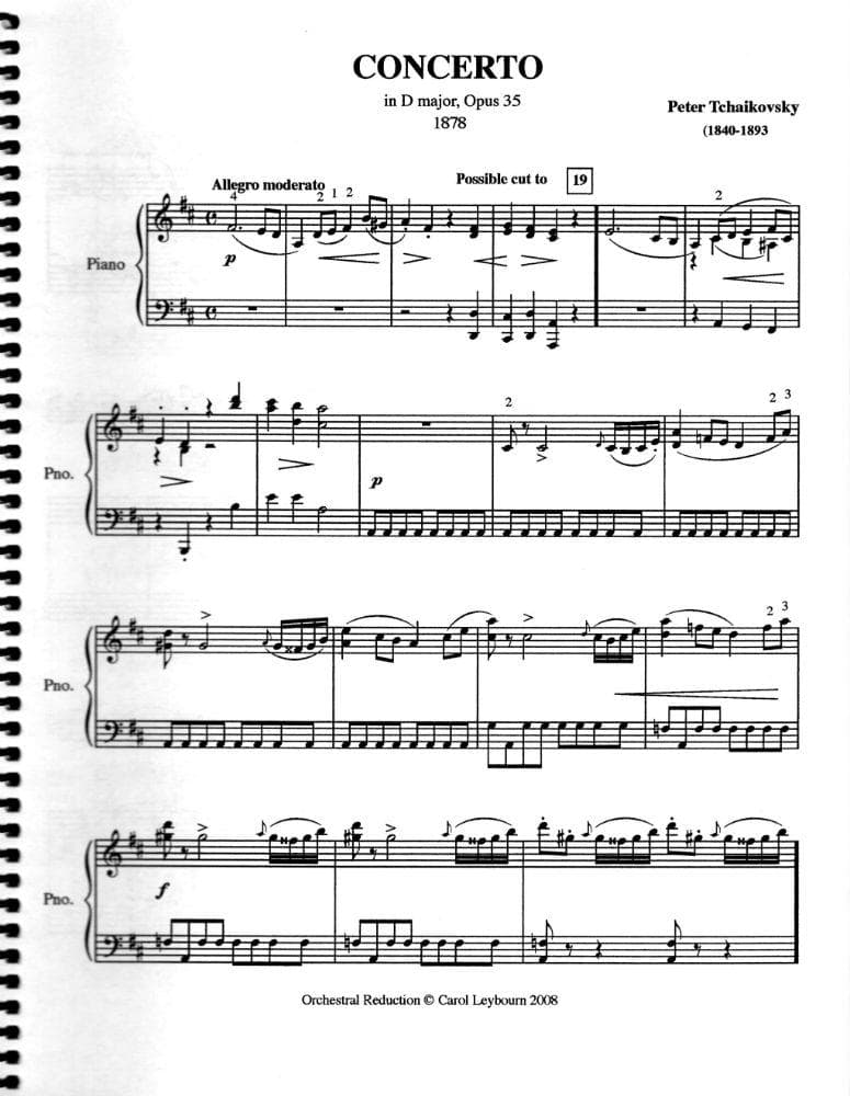 Tchaikovsky, Pyotr Ilyich - Violin Concerto in D Major, Op 35 - PIANO ACCOMPANIMENT ONLY - arranged by Carol Leybourn - Frustrated Accompanist Edition