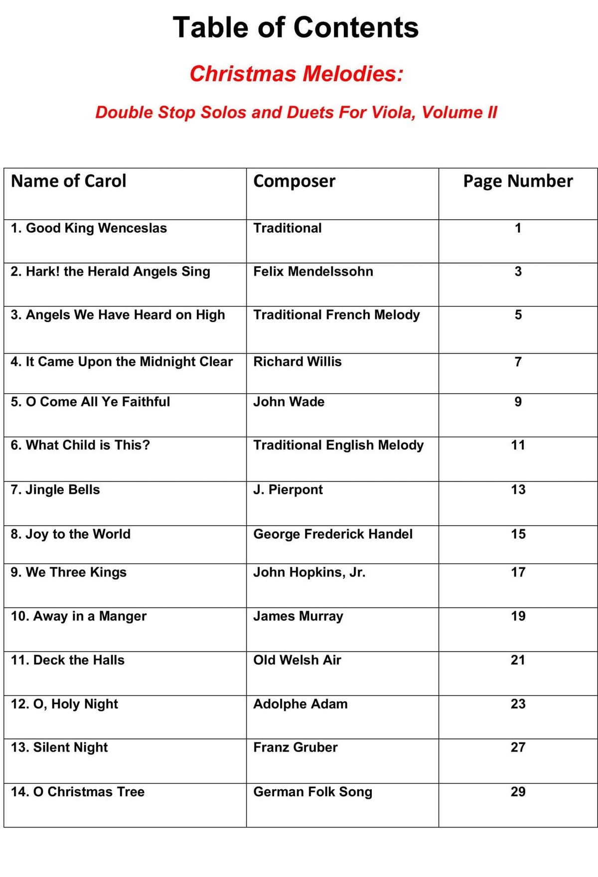 Yasuda, Martha - Christmas Melodies For Viola, Double Stop Solos and Duets, Volume II - Digital Download