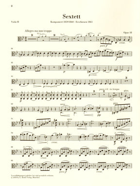 Brahms, Johannes - String Sextet No. 1 in B-flat Major, Op. 18 - URTEXT Published by G Henle Verlag