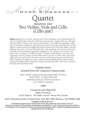 O'Connor, Mark - Quartet for 2 Violins, Viola, and Cello - Cello - Digital Download