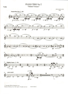 Lees, Benjamin - Piano Trio No. 2: "Silent Voices" - Violin, Cello, and Piano - Boosey & Hawkes Edition
