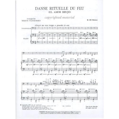 Falla, Manuel de - Ritual Fire Dance and Dance of Terror from El Amor Brujo - Cello and Piano - arranged by Gregor Piatigorsky - Chester Music Edition
