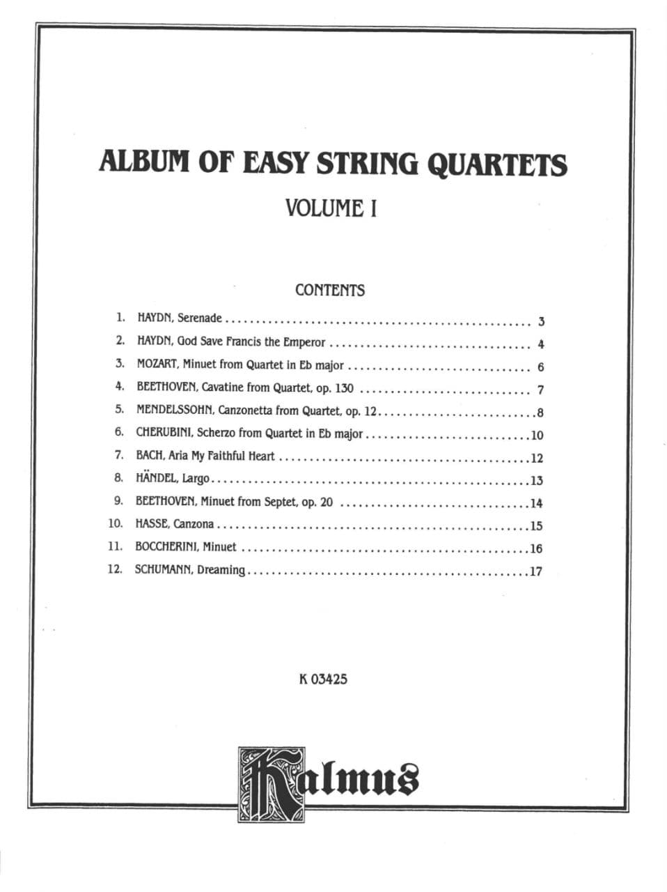 Album of Easy String Quartets Volume 1 - Kalmus Edition