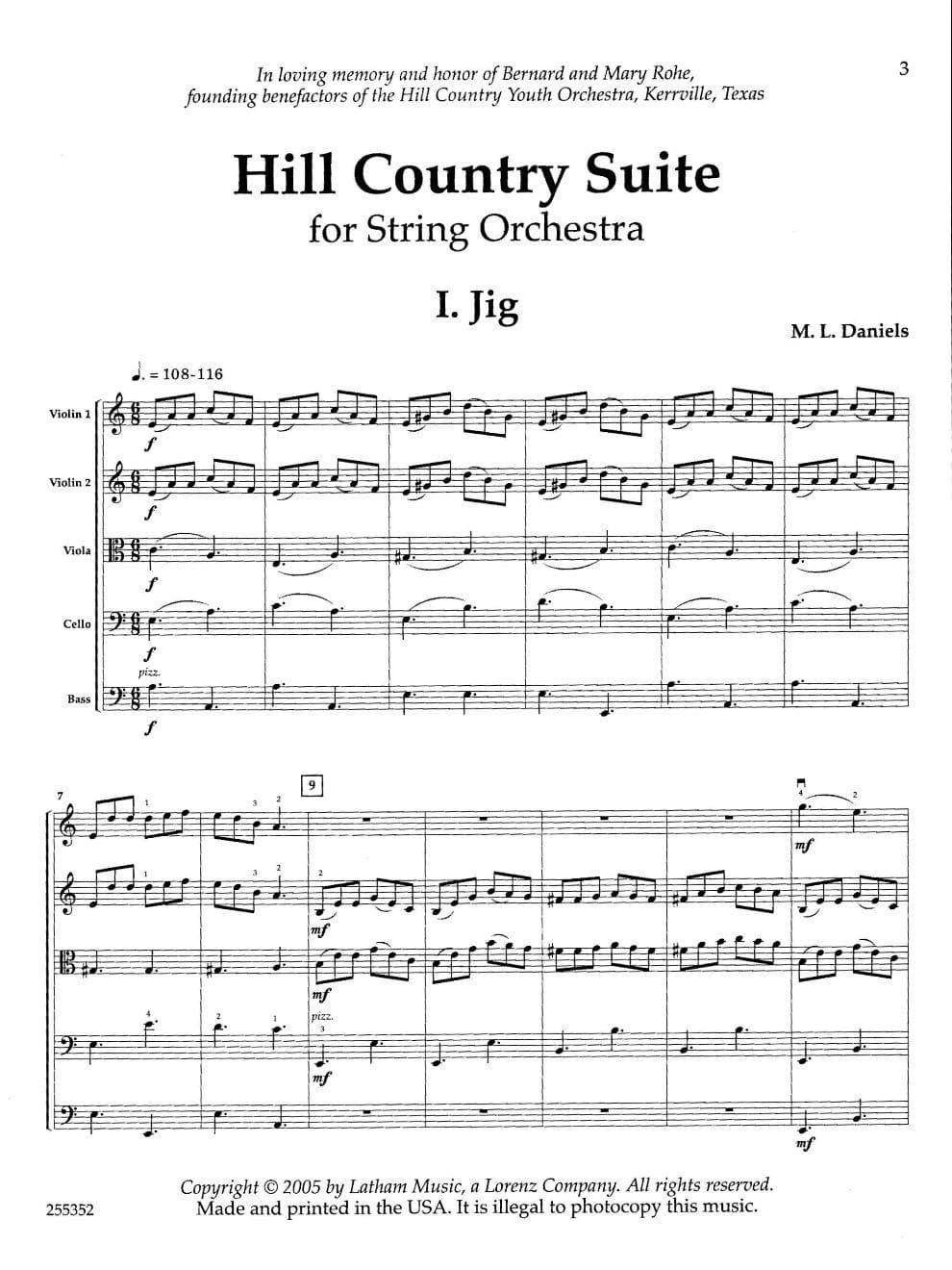 Daniels, ML - Hill Country Suite for String Orchestra Grade 4 - Score and Parts - Latham Edition