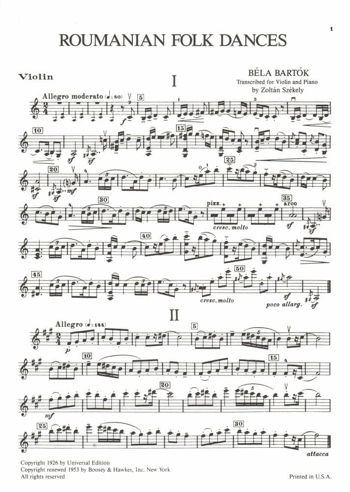 Bartok, Bela - Roumanian Folk Dances Sz 68 for Violin and Piano - Boosey & Hawkes Edition