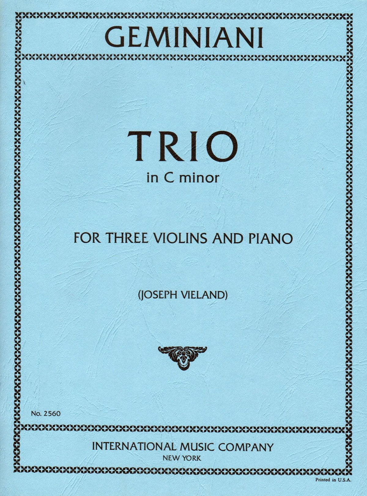 Geminiani, Francesco - Trio in c minor - Three Violins and Piano - edited by Joseph Vieland - International Edition