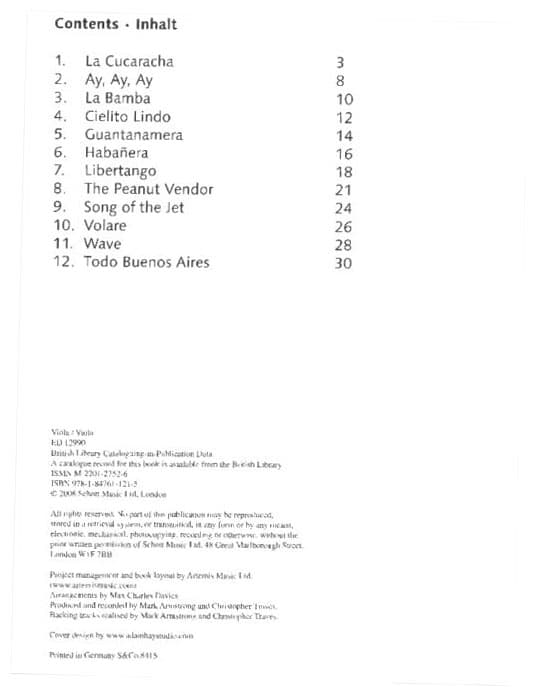 Latin Themes for Viola - arranged by Max Charles Davies - Book and CD - Schott Edition