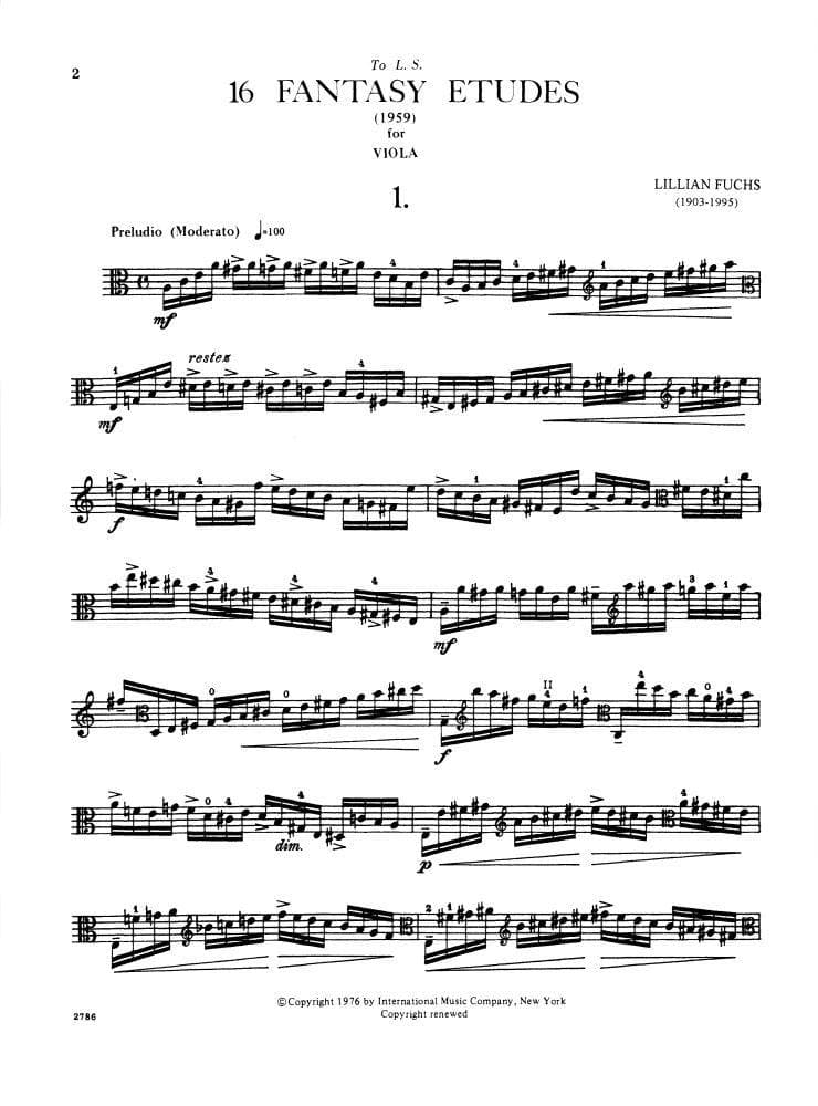 Fuchs, Lillian - 16 Fantasy Etudes - Viola solo - International Edition