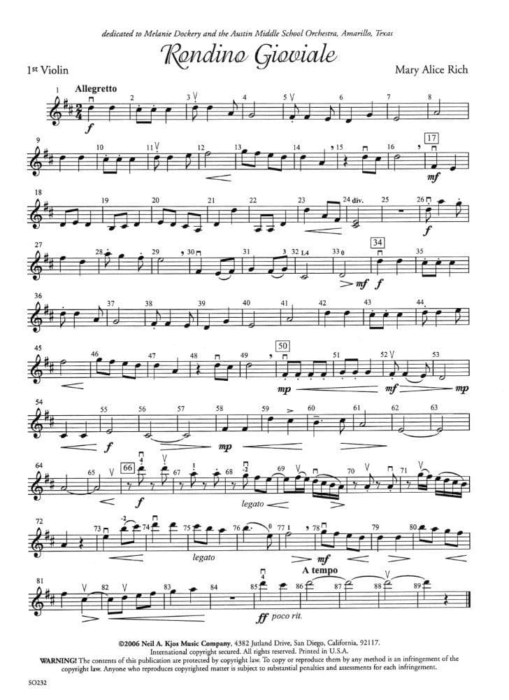 Rich-Rondino Gioviale For String Orchestra Score and parts Published by Neil A Kjos Music Company