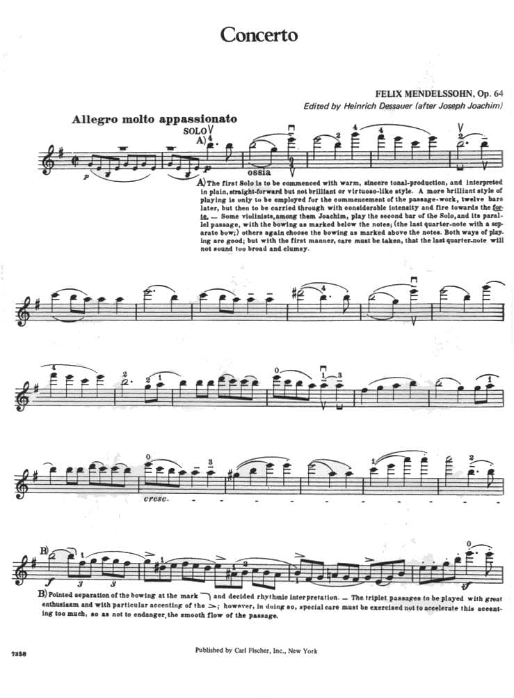 Mendelssohn, Felix - Concerto in E minor, Op 64 - Violin and Piano - edited by Joseph Joachim and Heinrich Dessauer - Carl Fischer Edition